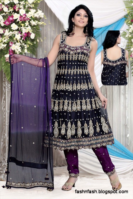 Anarkali Fancy Pishwas Frocks-Anarkali Double Shirt Style Frock New Fashion Dress Designs 2013-1