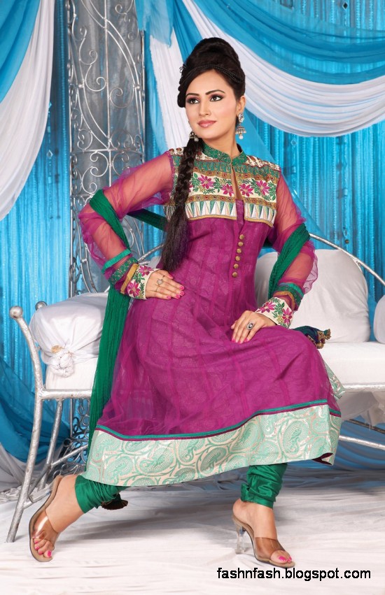 Anarkali Fancy Pishwas Frocks-Anarkali Double Shirt Style Frock New Fashion Dress Designs 2013-3