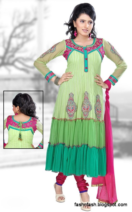 Anarkali Fancy Pishwas Frocks-Anarkali Double Shirt Style Frock New Fashion Dress Designs 2013-4