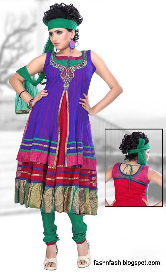 Anarkali Fancy Pishwas Frocks-Anarkali Double Shirt Style Frock New Fashion Dress Designs 2013-5