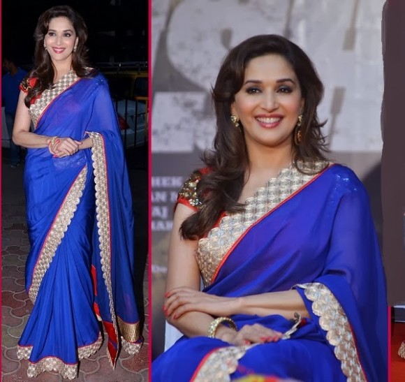 Madhuri-Dixit-Wear-Jade-Designer-Red-Blue-Saree-New-Fashion-Sari-Outfits-Dress-