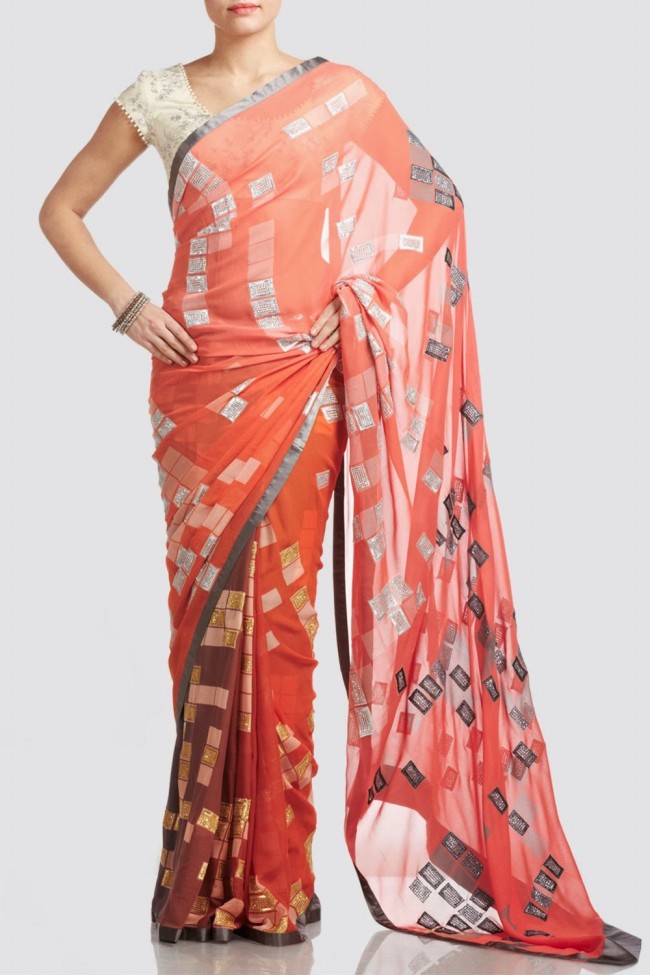 Beautiful-Girls-Wear-Red-Pink-Saree-New-Fashion-Saris-by-Designer-Satya-Paul's-Dress-11