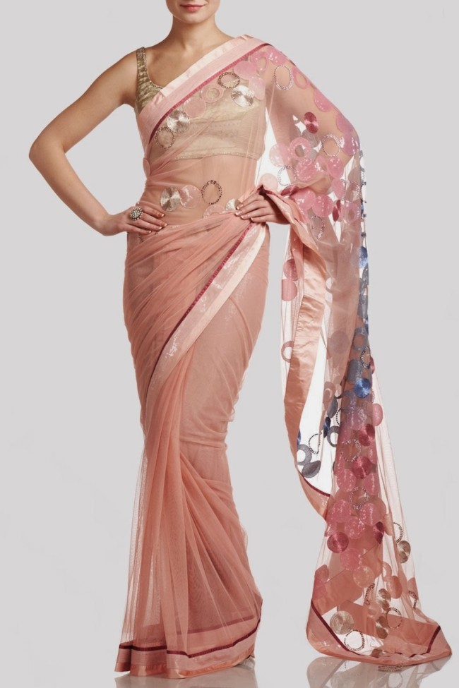 Beautiful-Girls-Wear-Red-Pink-Saree-New-Fashion-Saris-by-Designer-Satya-Paul's-Dress-2