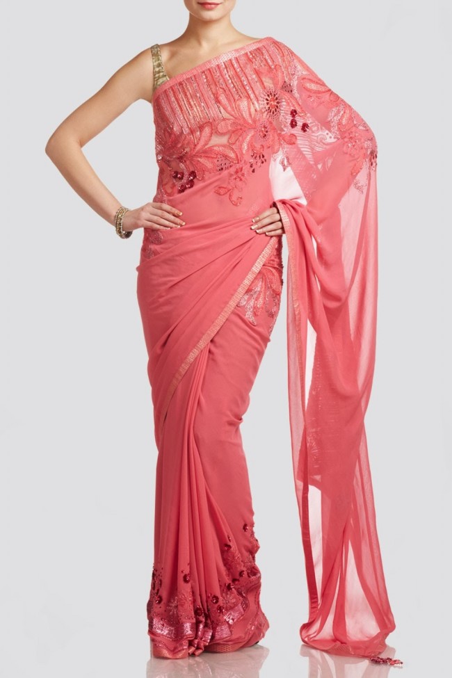 Beautiful-Girls-Wear-Red-Pink-Saree-New-Fashion-Saris-by-Designer-Satya-Paul's-Dress-7