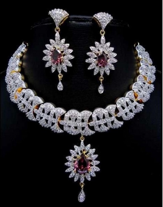 Beautiful Latest Fashion Bridal-Wedding Gold-Silver-Platinium Diamond Necklace Designs For Brides-Dulhan-6