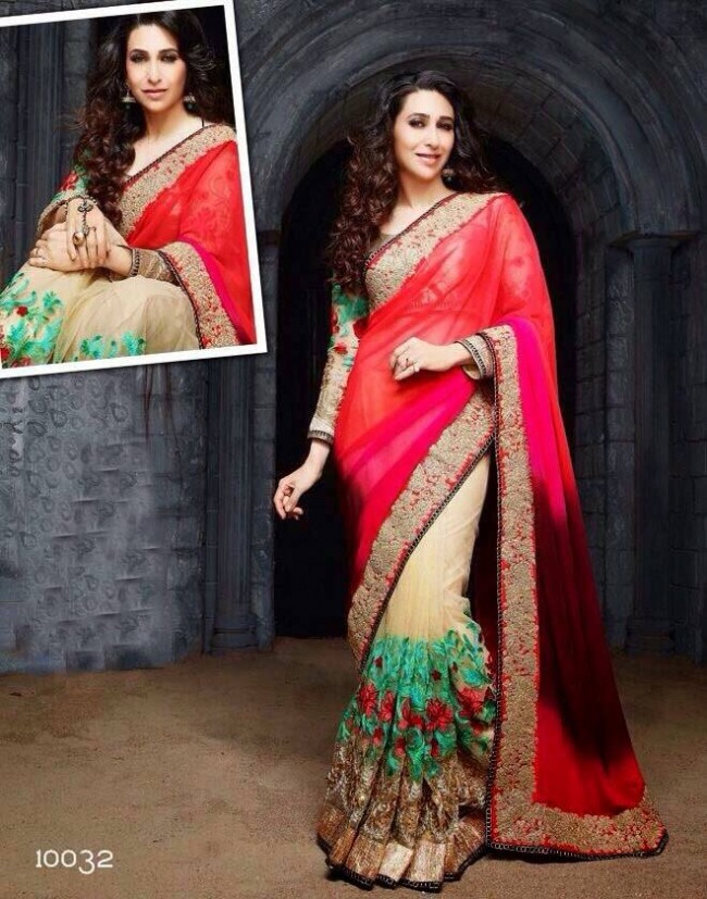 Indian-Bollywood Hot Actress Karishma Kapoor New Fashionable Saree-Sari-1