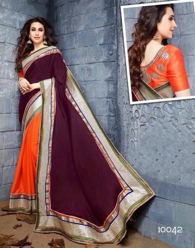 Indian-Bollywood Hot Actress Karishma Kapoor New Fashionable Saree-Sari-4
