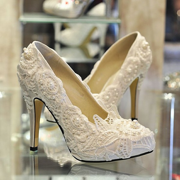 Bridal Wear New Fashion Crystal & Pearl Work With Lace Shoes for Brides-Girls Footwear-1