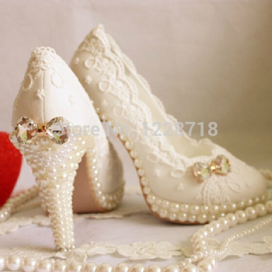 Bridal Wear New Fashion Crystal & Pearl Work With Lace Shoes for Brides-Girls Footwear-3