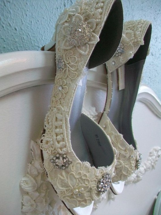Bridal Wear New Fashion Crystal & Pearl Work With Lace Shoes for Brides-Girls Footwear-4