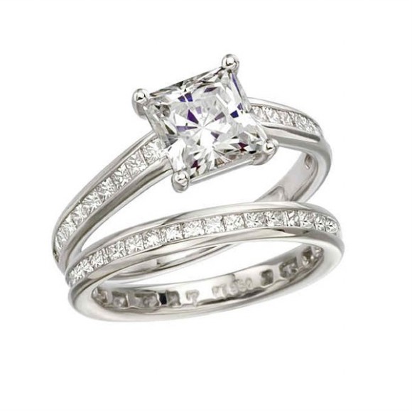 Beautiful Designed Princess Cut Engagement Rings Platinum-Diamond-Silver Ring-5