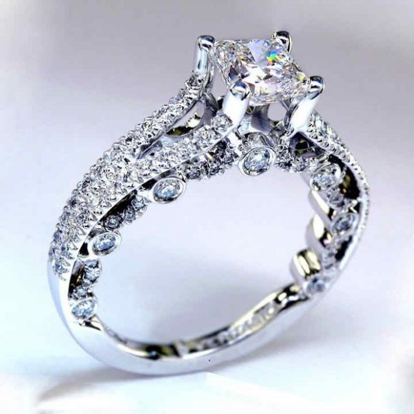 Beautiful Designed Princess Cut Engagement Rings Platinum-Diamond-Silver Ring-6