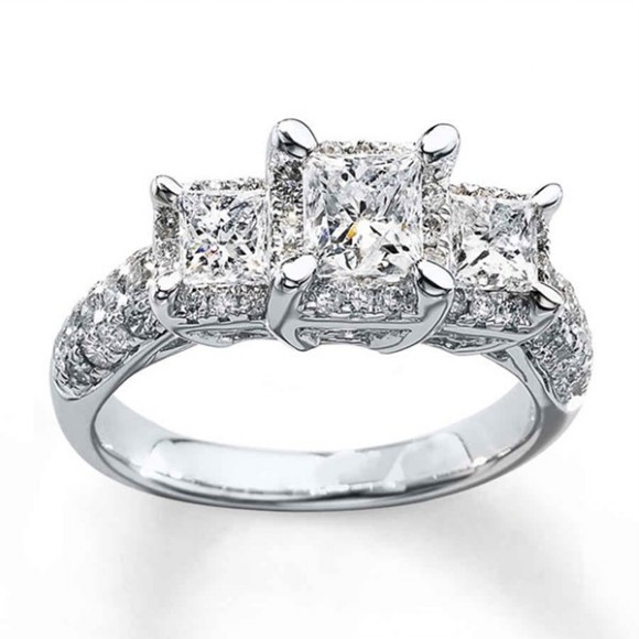 Beautiful Designed Princess Cut Engagement Rings Platinum-Diamond-Silver Ring-7