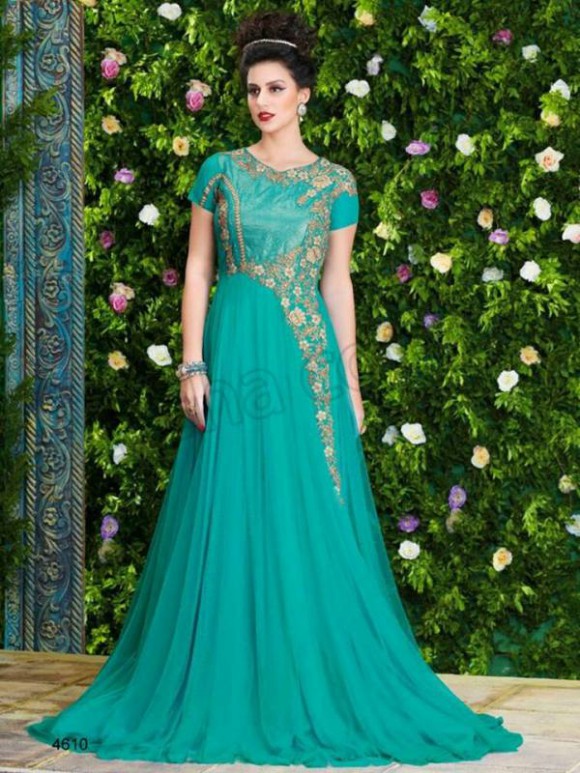 Anarkali Net  Gown Style Frock Suits Latest Fashionable Outfits for Young-Teen Girls-11