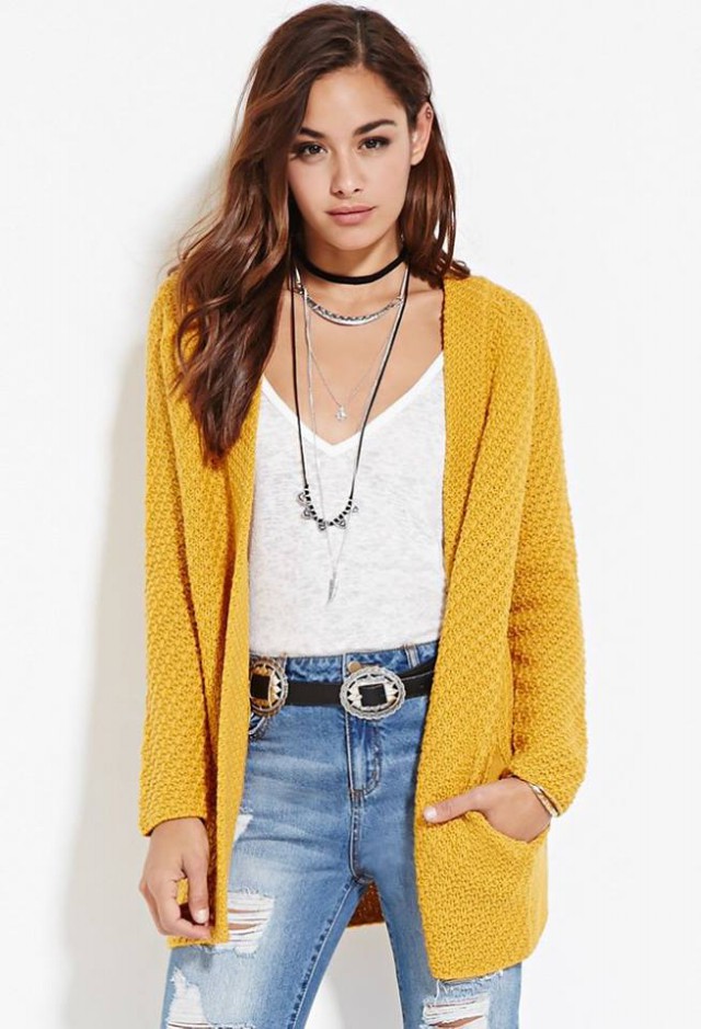 Pale yellow cardigan sweater women outfit inspired